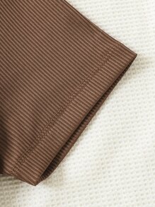 女孩愛心圖案側邊蝴蝶結褶邊連衣裙 - 棕色 - 查看 6