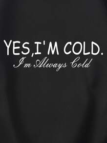 SHEIN Essnce Slogan Graphic Thermal Lined Pullover - Black - View 3