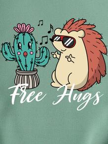 SHEIN EZwear Letter & Cartoon Graphic Thermal Lined Pullover - Mint Green - View 5