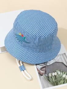 Niñitos Sombrero cubo con patrón de rayas con bordado de dinosaurio - Azul y blanco - Ver 2