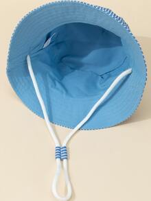 Niñitos Sombrero cubo con patrón de rayas con bordado de dinosaurio - Azul y blanco - Ver 3