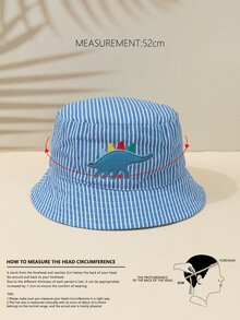 Niñitos Sombrero cubo con patrón de rayas con bordado de dinosaurio - Azul y blanco - Ver 4