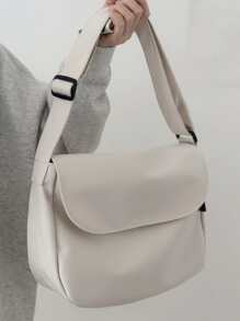 Minimalist Flap Square Bag School Bag For Graduate, Teen Girls, Freshman, Sophomore, Junior & Senior In College, University & High School, Perfect For Outdoors ,Travel & Back To School - Beige - View 1