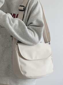 Minimalist Flap Square Bag School Bag For Graduate, Teen Girls, Freshman, Sophomore, Junior & Senior In College, University & High School, Perfect For Outdoors ,Travel & Back To School - Beige - View 3