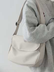 Minimalist Flap Square Bag School Bag For Graduate, Teen Girls, Freshman, Sophomore, Junior & Senior In College, University & High School, Perfect For Outdoors ,Travel & Back To School - Beige - View 4