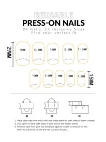 Get Glamorous With 24pcs Short Square Black Blush French Heart Pattern Fake Nail & 1pc Nail File & 1sheet Tape Press On Nails Nail Supplies - Black and White - View 4