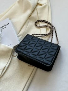 Mini Quilted Pattern Metal Decor Square Bag - Black - View 7