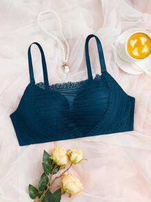 Plus Floral Lace Bra - Teal Blue - View 1