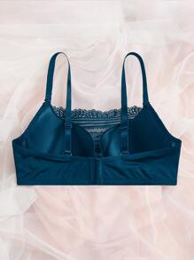 Plus Floral Lace Bra - Teal Blue - View 2