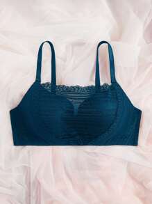 Plus Floral Lace Bra - Teal Blue - View 4