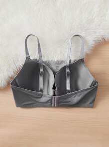 Plus Floral Lace Bra - Grey - View 2