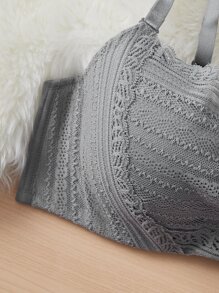 Plus Floral Lace Bra - Grey - View 4