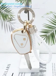 1set Rhinestone Decor Keychain & Car Key Case Compatible With Renault, Key Fob Cover - White - View 3