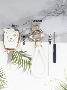 1set Rhinestone Decor Keychain & Car Key Case Compatible With Renault, Key Fob Cover - White - View 6