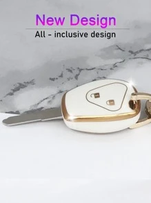 1set Rhinestone Decor Keychain & Car Key Case Compatible With Renault, Key Fob Cover - White - View 8