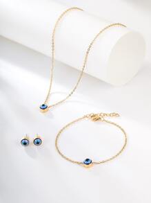 4 piezas Set joya diseño de aojo - Amarillo Oro - Ver 2