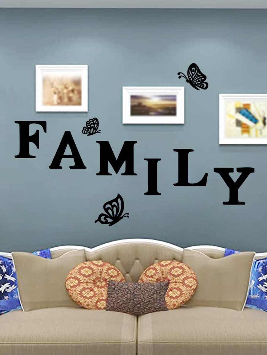 Pegatina de pared letra y mariposa - Multicolor - Ver 1