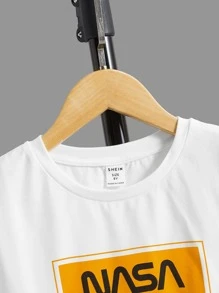 SHEIN 男孩字母圖案T恤和腰部抽繩短褲 - 芥末黃 - 查看 3