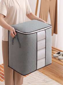 1pc Contrast Binding Quilt Storage Bag - Grey - View 1