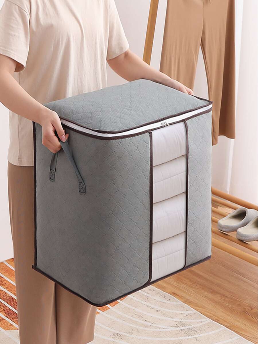 1pc Contrast Binding Quilt Storage Bag - Grey - View 1