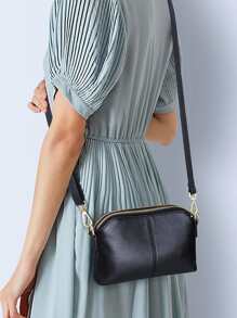 Commuter Style Fashion Versatile Multi-Zipper Pocket Large Capacity Minimalist Portable Crossbody Bag, Suitable For Women Shopping, Party, Gift For Mom - Black - View 2