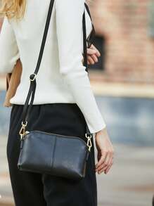 Commuter Style Fashion Versatile Multi-Zipper Pocket Large Capacity Minimalist Portable Crossbody Bag, Suitable For Women Shopping, Party, Gift For Mom - Black - View 4