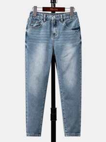 Boys Slant Pocket Carrot Jeans - Medium Wash - View 1