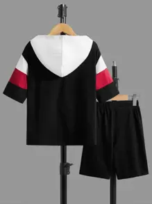 SHEIN Boys Letter Graphic Colourblock Hooded Tee & Shorts - Multicolor - View 2