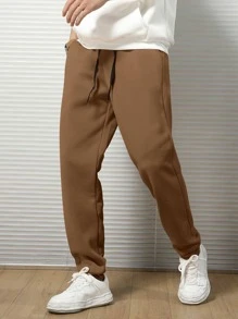 Manfinity Homme Quần thể thao Nam Dây kéo màu trơn - Cà phê nâu - Xem 1