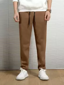 Manfinity Homme Quần thể thao Nam Dây kéo màu trơn - Cà phê nâu - Xem 4