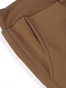 Manfinity Homme Quần thể thao Nam Dây kéo màu trơn - Cà phê nâu - Xem 5