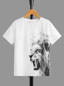 SHEIN Boys Lion Print Tee - White - View 1