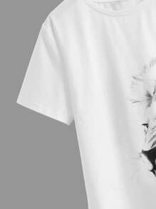SHEIN Boys Lion Print Tee - White - View 3