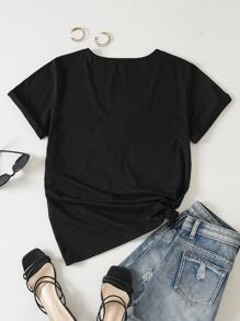 SHEIN LUNE Solid Pocket Patched Tee - Black - View 2