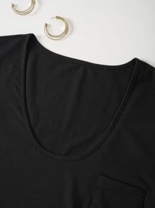 SHEIN LUNE Solid Pocket Patched Tee - Black - View 3