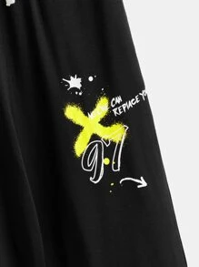 SHEIN 男孩標語圖案T恤和運動褲 - 黑色 - 查看 4