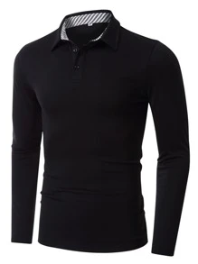 Men Striped Trim Polo Shirt - Black - View 1