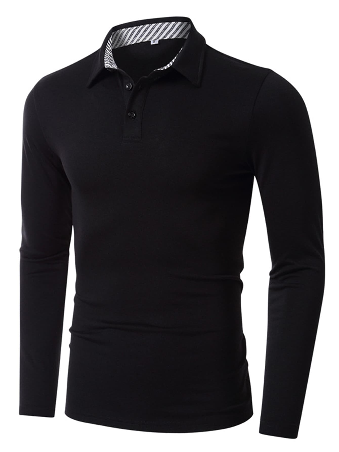 Men Striped Trim Polo Shirt - Black - View 1