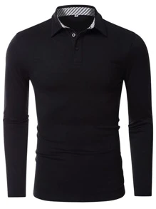 Men Striped Trim Polo Shirt - Black - View 4
