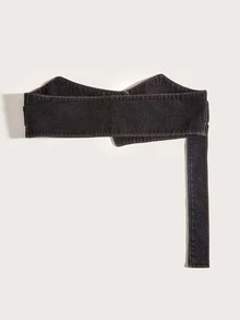 Set thời trang Back To School: Áo sơ mi cài cúc thường ngày, váy dệt kim, thắt lưng denim đuôi dài cho nữ - màu đen - Xem 3