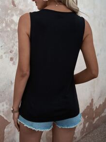 EMERY ROSE Colour Block Button Detail Notched Neck Tank Top - Multicolor - View 2
