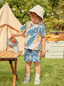SHEIN Toddler Boys Tropical Print Tee & Shorts - Multicolor - View 4
