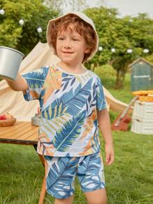 SHEIN Toddler Boys Tropical Print Tee & Shorts - Multicolor - View 5