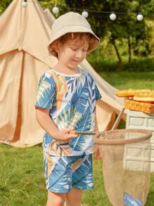 SHEIN Toddler Boys Tropical Print Tee & Shorts - Multicolor - View 6