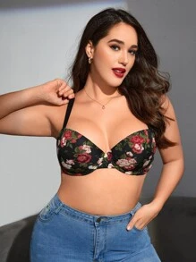 Plus Floral Print Underwire Bra - Multicolor - View 3
