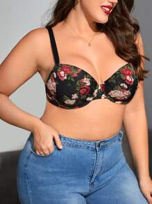 Plus Floral Print Underwire Bra - Multicolor - View 4