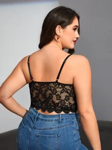 Plus Scallop Trim Lace Underwire Bra - Black - View 2