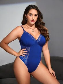 Body teddy con encaje en contraste con aro - azul real - Ver 4