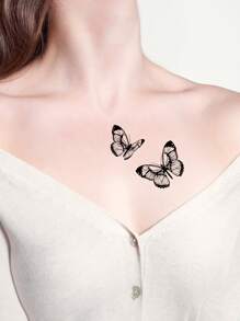 KING HORSE Etiqueta engomada del tatuaje, 1 hoja de patrón de mariposa tatuajes temporales para mujeres, pegatinas de tatuaje para adultos, mariposa de flor de tatuaje realista, para mujeres y niñas - Negro - Ver 2