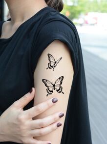 KING HORSE Etiqueta engomada del tatuaje, 1 hoja de patrón de mariposa tatuajes temporales para mujeres, pegatinas de tatuaje para adultos, mariposa de flor de tatuaje realista, para mujeres y niñas - Negro - Ver 3